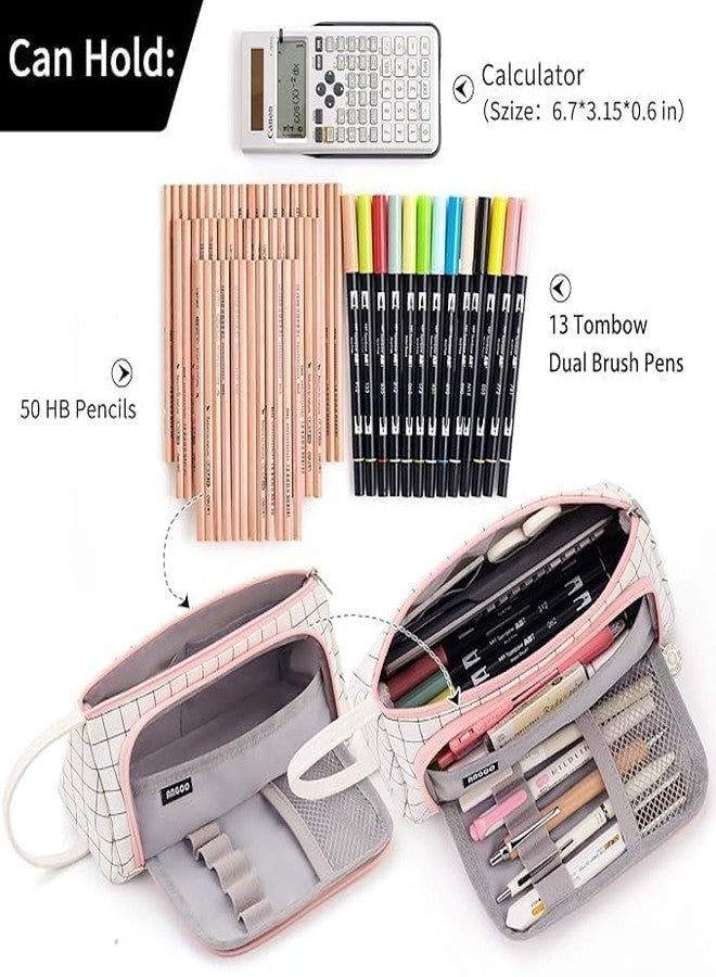 Topinon Polyester Big Capacity Pencil Case High Large Storage Pouch Marker Pen Case Simple Stationery Bag School College Office Organizer for Teens Girls (White) - Image 2